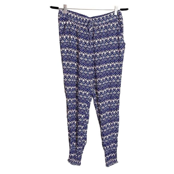 H&M Dividend Printed Drawcord Waistband Tapered Leg Pull-On Joggers Blue Size 10 - Picture 1 of 12